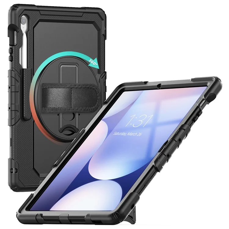 Étui pour Samsung Galaxy Tab S10 FE+ SM-X620 / X626B PC + Silicone avec Film Anti-Rayures PET et Bandoulière - Noir