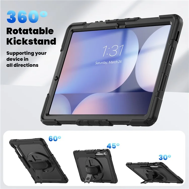 Étui pour Samsung Galaxy Tab S10 FE+ SM-X620 / X626B PC + Silicone avec Film Anti-Rayures PET et Bandoulière - Noir