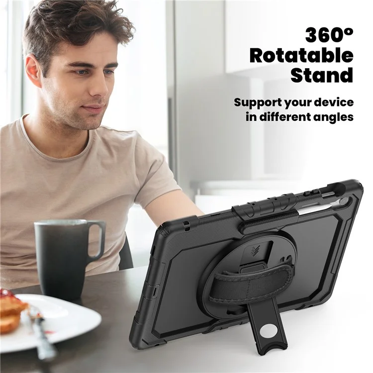 Étui pour Samsung Galaxy Tab S10 FE+ SM-X620 / X626B PC + Silicone avec Film Anti-Rayures PET et Bandoulière - Noir