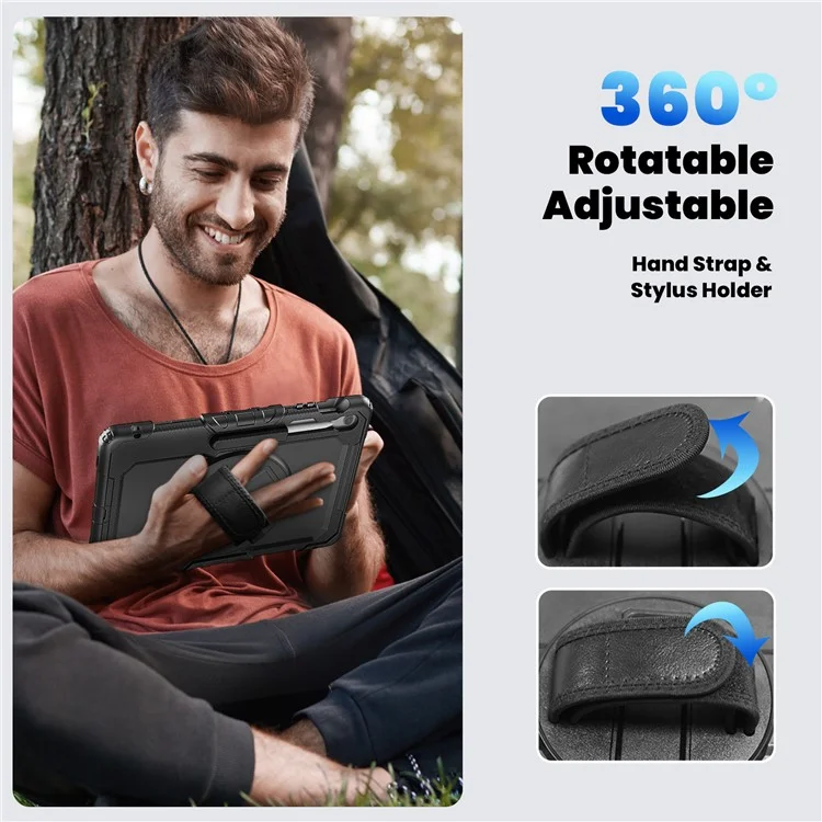 Étui pour Samsung Galaxy Tab S10 FE+ SM-X620 / X626B PC + Silicone avec Film Anti-Rayures PET et Bandoulière - Noir