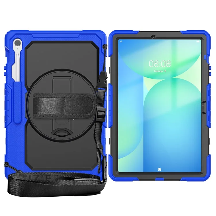 Funda para Samsung Galaxy Tab S10 FE+ SM-X620 / X626B de PC + Silicona con Película Protectora Antiarañazos y Correa para el Hombro - Azul Oscuro