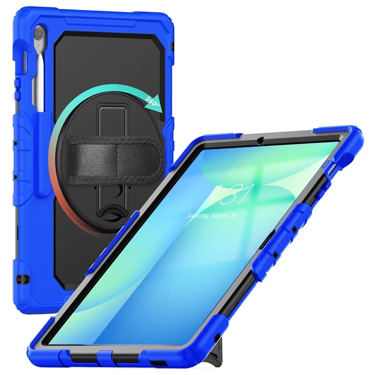Funda para Samsung Galaxy Tab S10 FE+ SM-X620 / X626B de PC + Silicona con Película Protectora Antiarañazos y Correa para el Hombro - Azul Oscuro
