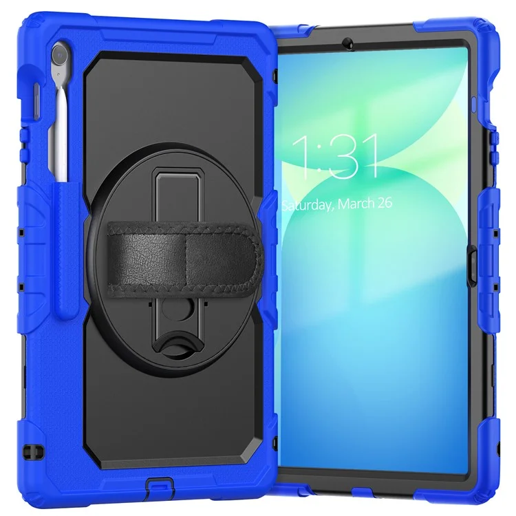 Funda para Samsung Galaxy Tab S10 FE+ SM-X620 / X626B de PC + Silicona con Película Protectora Antiarañazos y Correa para el Hombro - Azul Oscuro