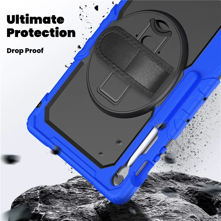 Funda para Samsung Galaxy Tab S10 FE+ SM-X620 / X626B de PC + Silicona con Película Protectora Antiarañazos y Correa para el Hombro - Azul Oscuro