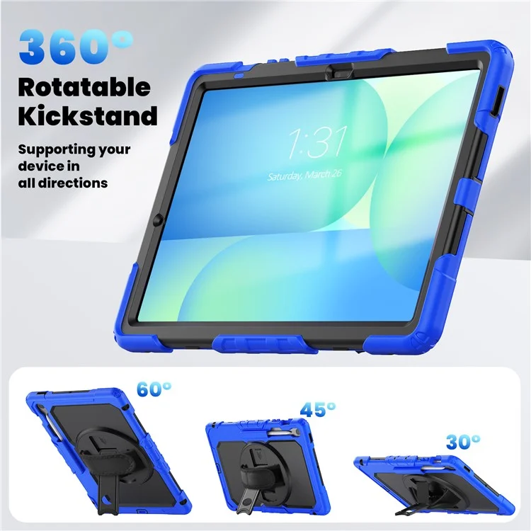 Funda para Samsung Galaxy Tab S10 FE+ SM-X620 / X626B de PC + Silicona con Película Protectora Antiarañazos y Correa para el Hombro - Azul Oscuro