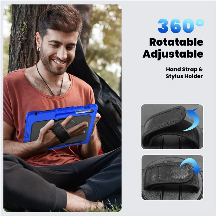 Funda para Samsung Galaxy Tab S10 FE+ SM-X620 / X626B de PC + Silicona con Película Protectora Antiarañazos y Correa para el Hombro - Azul Oscuro
