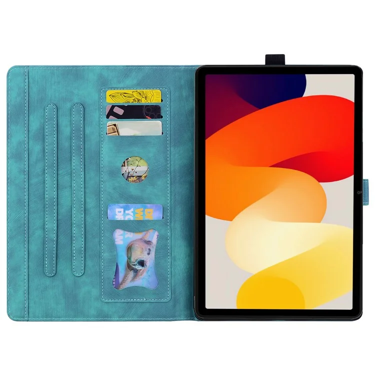 For Xiaomi Redmi Pad SE Case Flip Stand Leather Phone Cover Cherry Blossom Cat Imprinted - Green
