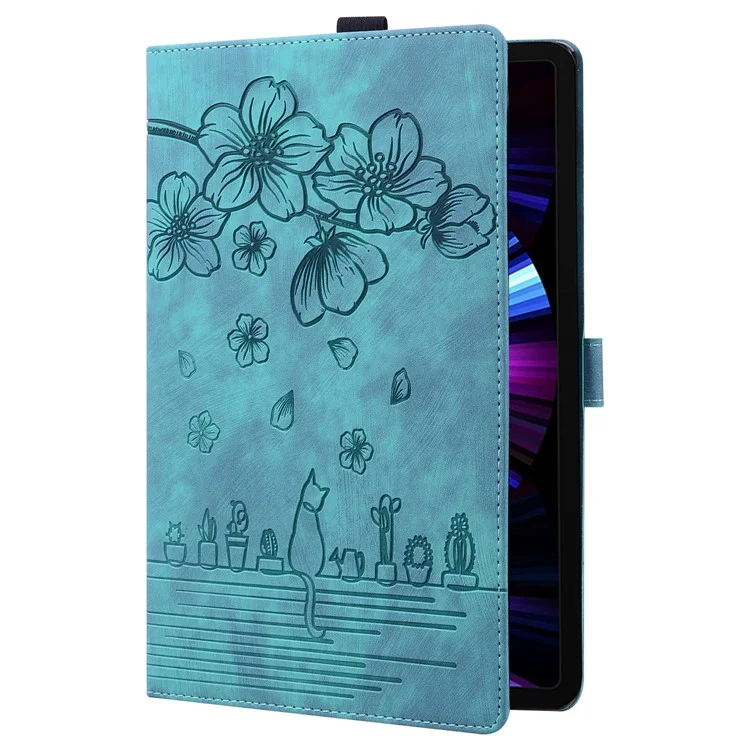 For Xiaomi Redmi Pad SE Case Flip Stand Leather Phone Cover Cherry Blossom Cat Imprinted - Green