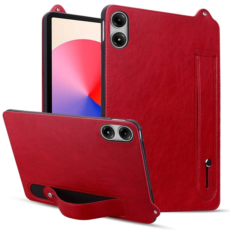 Funda para Xiaomi Redmi Pad SE con Correa de Mano, Soporte Plegable y Cubierta de Cuero - Rojo
