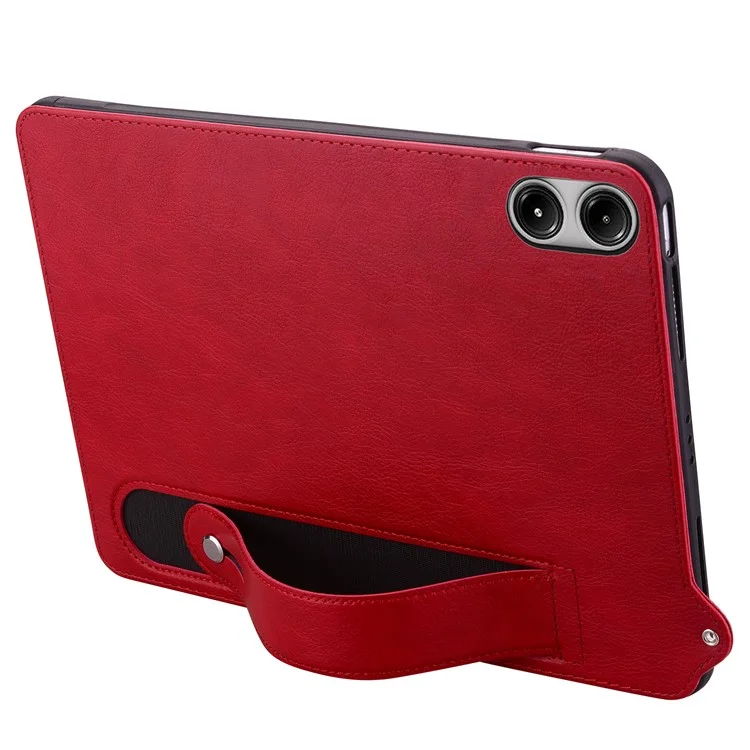 Funda para Xiaomi Redmi Pad SE con Correa de Mano, Soporte Plegable y Cubierta de Cuero - Rojo