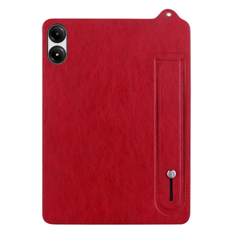 Funda para Xiaomi Redmi Pad SE con Correa de Mano, Soporte Plegable y Cubierta de Cuero - Rojo