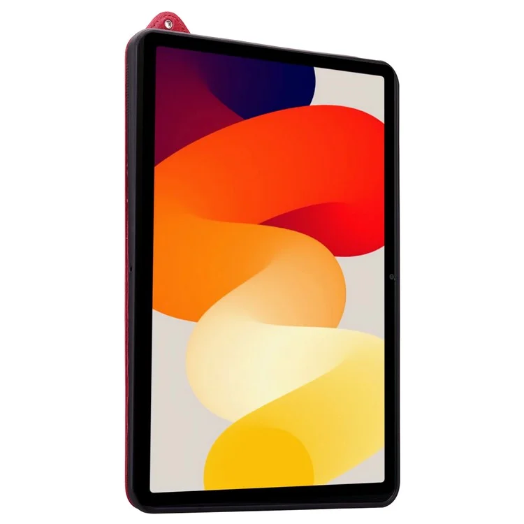 Funda para Xiaomi Redmi Pad SE con Correa de Mano, Soporte Plegable y Cubierta de Cuero - Rojo