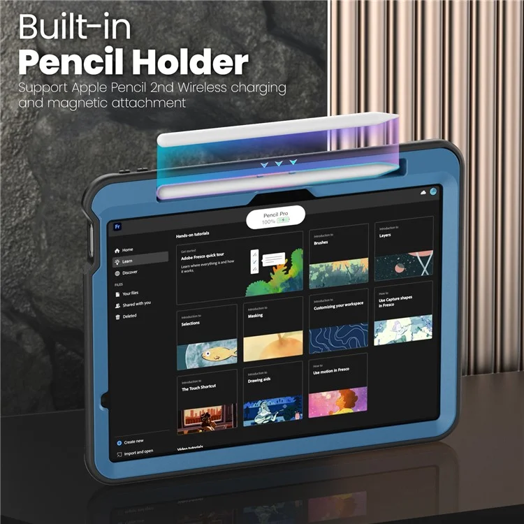 For iPad Air 11 (2025)  /  (2024) Case Hidden Zinc Alloy Kickstand PC + TPE Tablet Cover with Shoulder Strap - Navy Blue