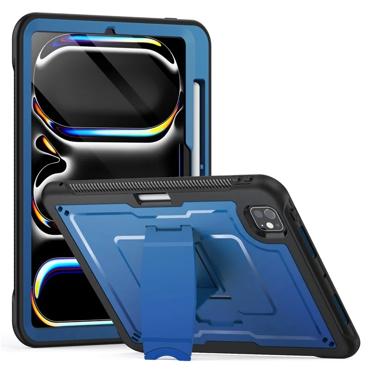 For iPad Pro 11 (2024) M4 A2836 Case PC + TPE Tablet Cover with Hidden Zinc Alloy Kickstand - Navy Blue