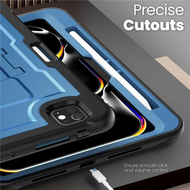 For iPad Pro 11 (2024) M4 A2836 Case PC + TPE Tablet Cover with Hidden Zinc Alloy Kickstand - Navy Blue
