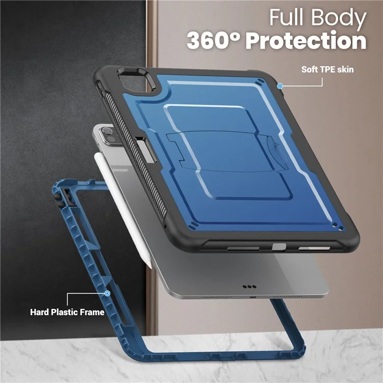 For iPad Pro 11 (2024) M4 A2836 Case PC + TPE Tablet Cover with Hidden Zinc Alloy Kickstand - Navy Blue