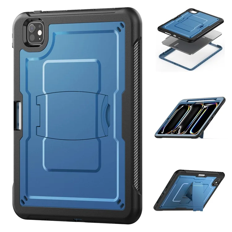 For iPad Pro 11 (2024) M4 A2836 Case PC + TPE Tablet Cover with Hidden Zinc Alloy Kickstand - Navy Blue
