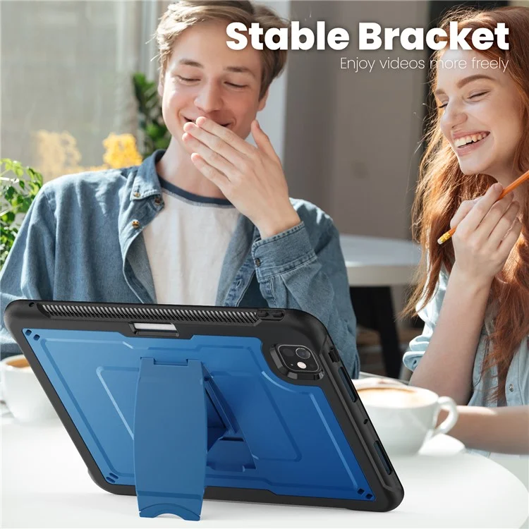 For iPad Pro 11 (2024) M4 A2836 Case PC + TPE Tablet Cover with Hidden Zinc Alloy Kickstand - Navy Blue