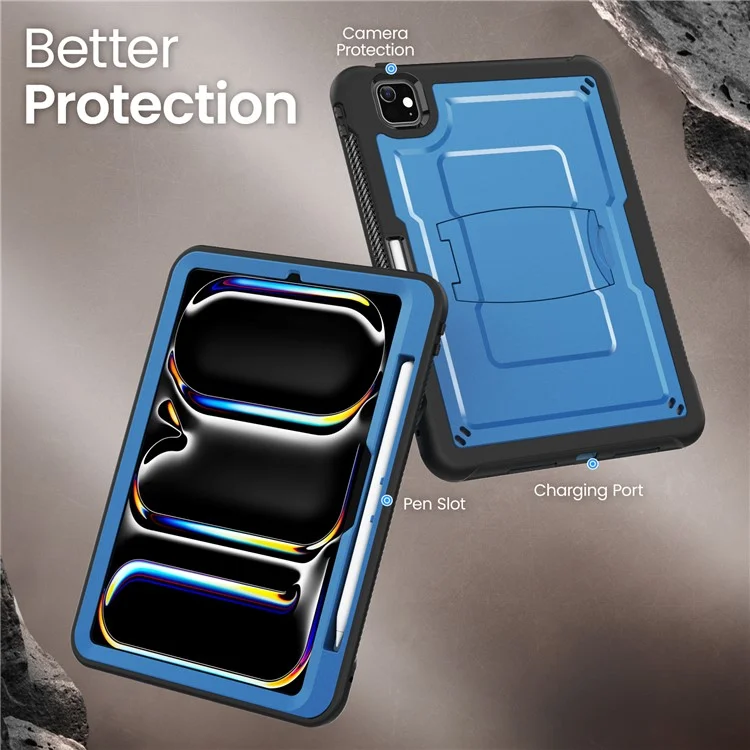 For iPad Pro 11 (2024) M4 A2836 Case PC + TPE Tablet Cover with Hidden Zinc Alloy Kickstand - Navy Blue