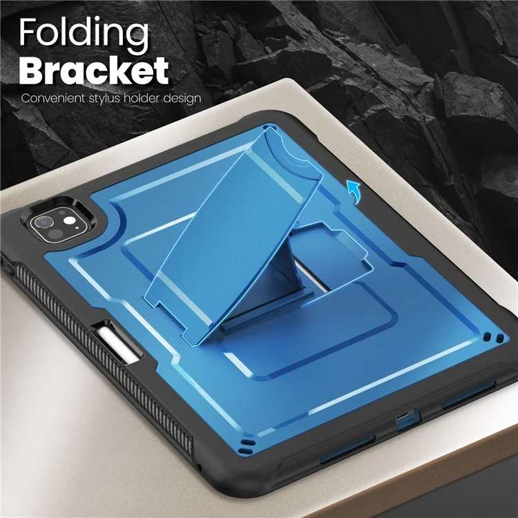 For iPad Pro 11 (2024) M4 A2836 Case PC + TPE Tablet Cover with Hidden Zinc Alloy Kickstand - Navy Blue
