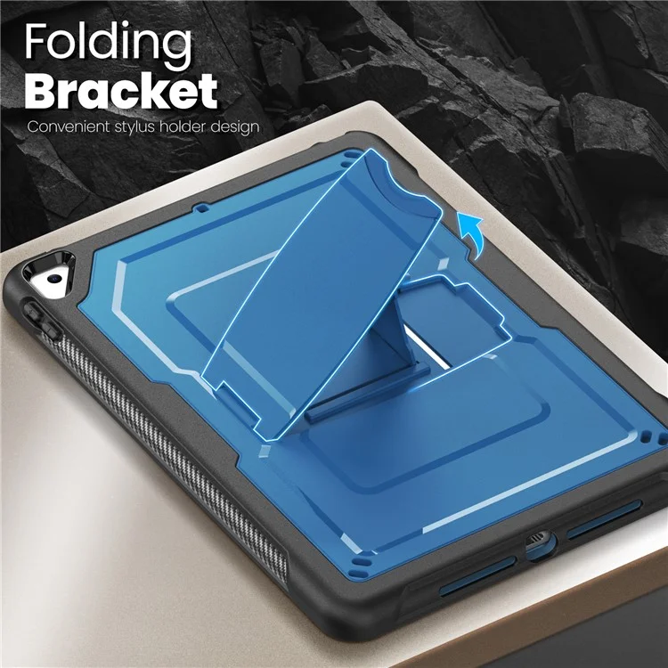 Kickstand PC + TPE Tablet Case with Shoulder Strap For iPad 10.2 (2021)  /  (2020)  /  (2019)  /  Air 10.5 inch (2019)  /  Pro 10.5-inch (2017) - Navy Blue