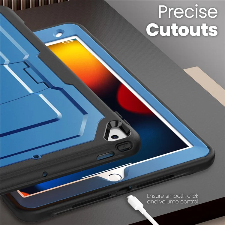 Kickstand PC + TPE Tablet Case with Shoulder Strap For iPad 10.2 (2021)  /  (2020)  /  (2019)  /  Air 10.5 inch (2019)  /  Pro 10.5-inch (2017) - Navy Blue