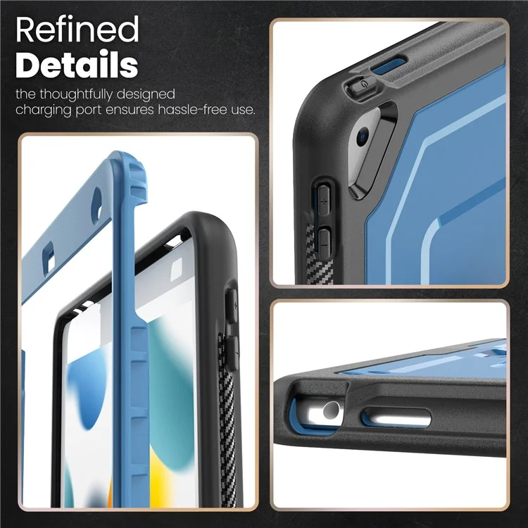 Kickstand PC + TPE Tablet Case with Shoulder Strap For iPad 10.2 (2021)  /  (2020)  /  (2019)  /  Air 10.5 inch (2019)  /  Pro 10.5-inch (2017) - Navy Blue
