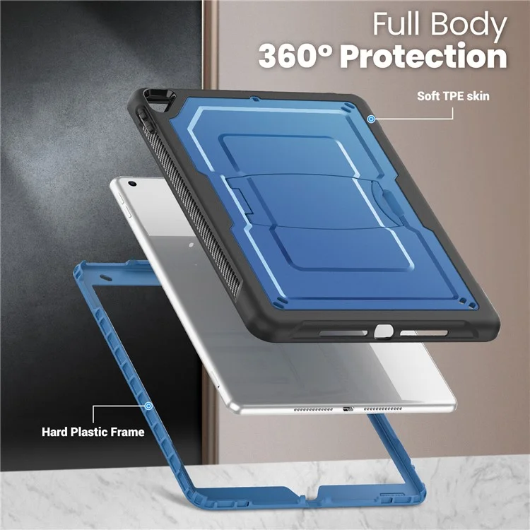 Kickstand PC + TPE Tablet Case with Shoulder Strap For iPad 10.2 (2021)  /  (2020)  /  (2019)  /  Air 10.5 inch (2019)  /  Pro 10.5-inch (2017) - Navy Blue