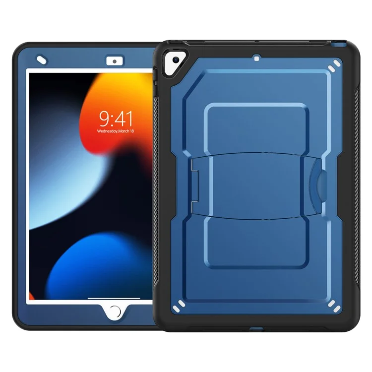Kickstand PC + TPE Tablet Case with Shoulder Strap For iPad 10.2 (2021)  /  (2020)  /  (2019)  /  Air 10.5 inch (2019)  /  Pro 10.5-inch (2017) - Navy Blue