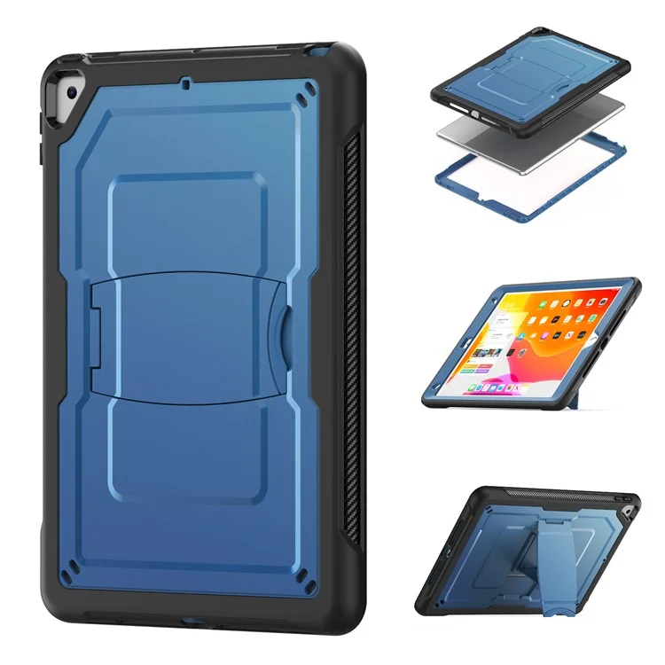 Kickstand PC + TPE Tablet Case with Shoulder Strap For iPad 10.2 (2021)  /  (2020)  /  (2019)  /  Air 10.5 inch (2019)  /  Pro 10.5-inch (2017) - Navy Blue