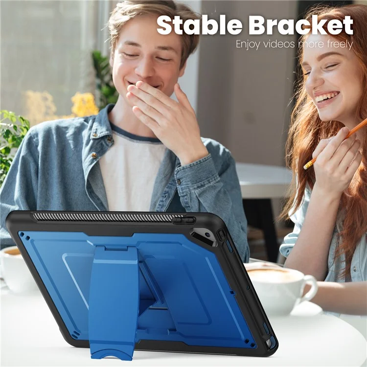 Kickstand PC + TPE Tablet Case with Shoulder Strap For iPad 10.2 (2021)  /  (2020)  /  (2019)  /  Air 10.5 inch (2019)  /  Pro 10.5-inch (2017) - Navy Blue