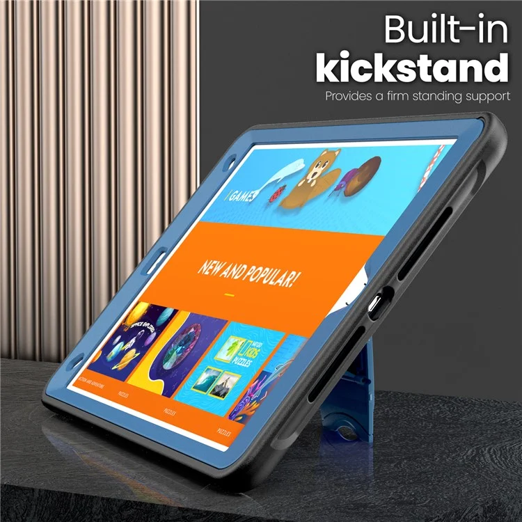 Kickstand PC + TPE Tablet Case with Shoulder Strap For iPad 10.2 (2021)  /  (2020)  /  (2019)  /  Air 10.5 inch (2019)  /  Pro 10.5-inch (2017) - Navy Blue