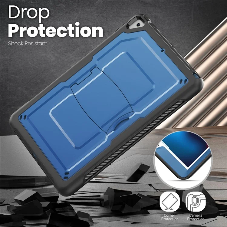 Kickstand PC + TPE Tablet Case with Shoulder Strap For iPad 10.2 (2021)  /  (2020)  /  (2019)  /  Air 10.5 inch (2019)  /  Pro 10.5-inch (2017) - Navy Blue