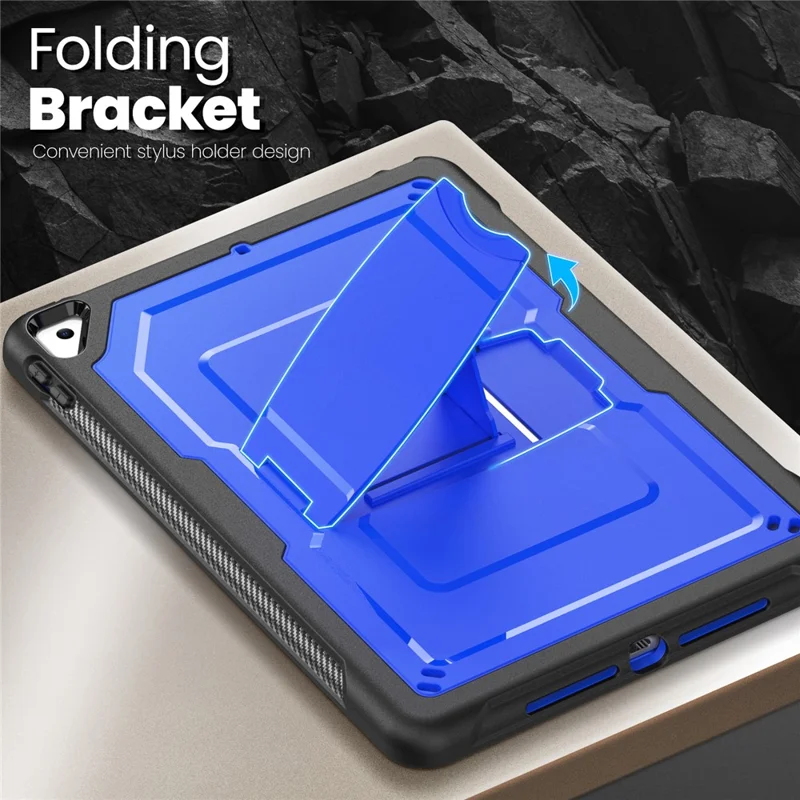 Kickstand PC + TPE Tablet Case with Shoulder Strap For iPad 10.2 (2021)  /  (2020)  /  (2019)  /  Air 10.5 inch (2019)  /  Pro 10.5-inch (2017) - Dark Blue