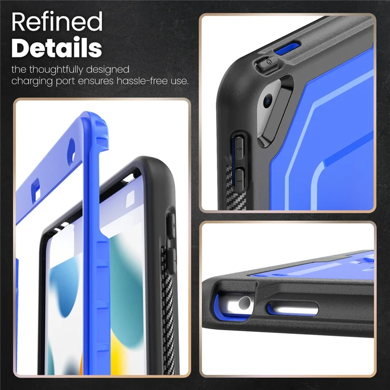 Kickstand PC + TPE Tablet Case with Shoulder Strap For iPad 10.2 (2021)  /  (2020)  /  (2019)  /  Air 10.5 inch (2019)  /  Pro 10.5-inch (2017) - Dark Blue