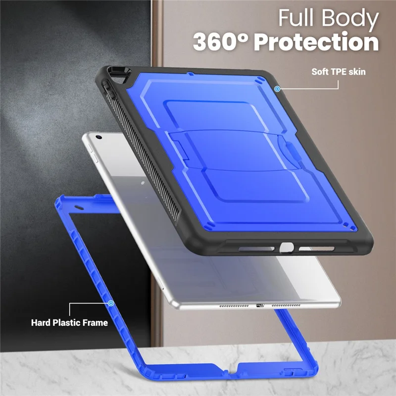 Kickstand PC + TPE Tablet Case with Shoulder Strap For iPad 10.2 (2021)  /  (2020)  /  (2019)  /  Air 10.5 inch (2019)  /  Pro 10.5-inch (2017) - Dark Blue