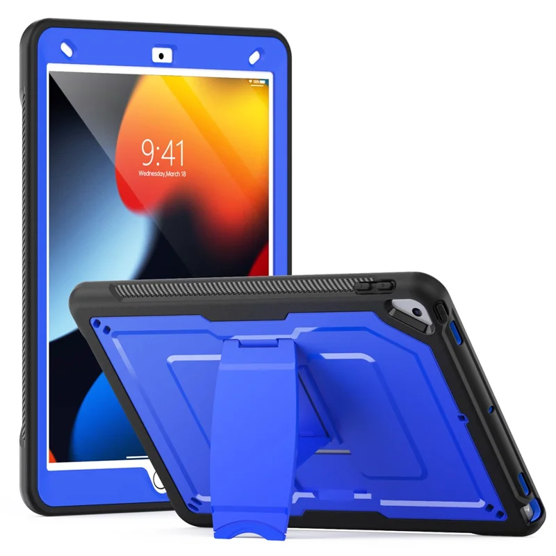 Kickstand PC + TPE Tablet Case with Shoulder Strap For iPad 10.2 (2021)  /  (2020)  /  (2019)  /  Air 10.5 inch (2019)  /  Pro 10.5-inch (2017) - Dark Blue