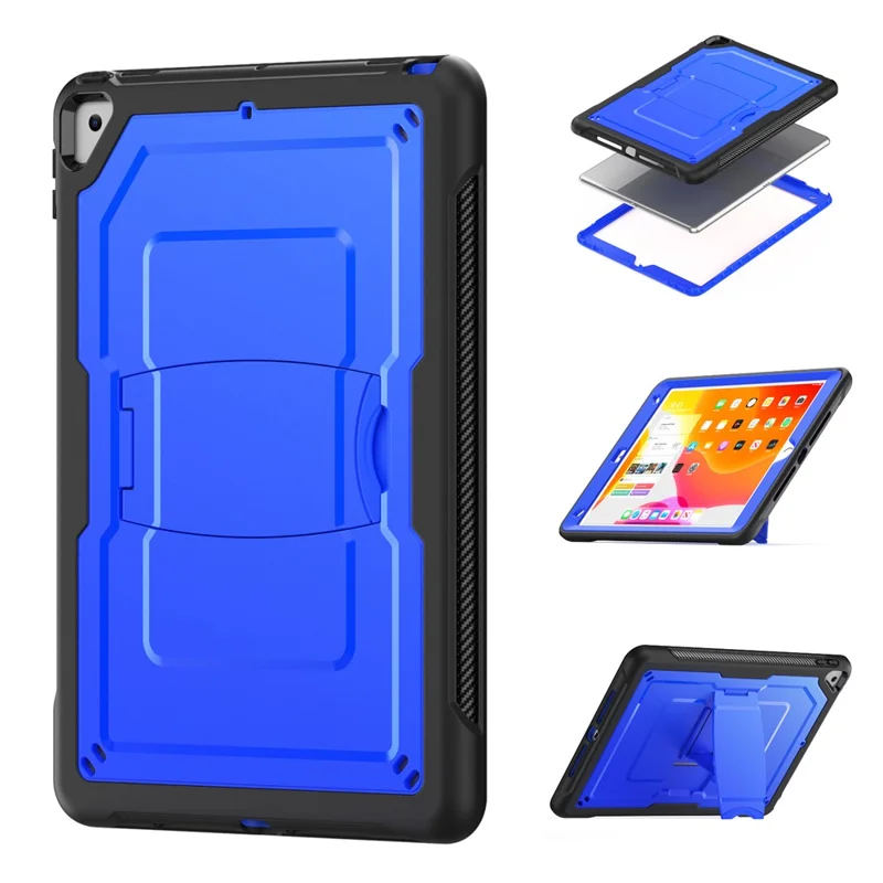 Kickstand PC + TPE Tablet Case with Shoulder Strap For iPad 10.2 (2021)  /  (2020)  /  (2019)  /  Air 10.5 inch (2019)  /  Pro 10.5-inch (2017) - Dark Blue