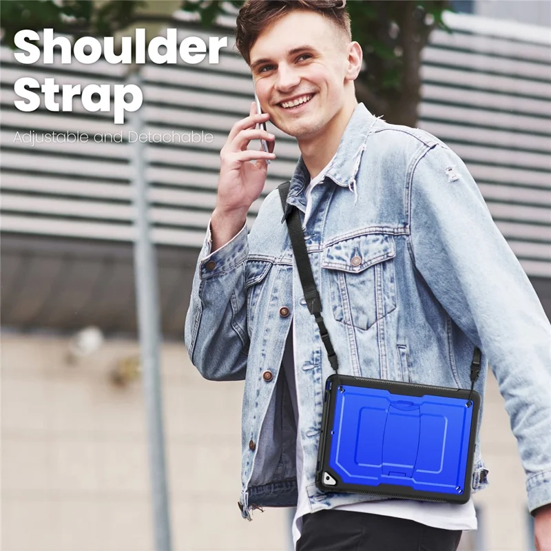 Kickstand PC + TPE Tablet Case with Shoulder Strap For iPad 10.2 (2021)  /  (2020)  /  (2019)  /  Air 10.5 inch (2019)  /  Pro 10.5-inch (2017) - Dark Blue