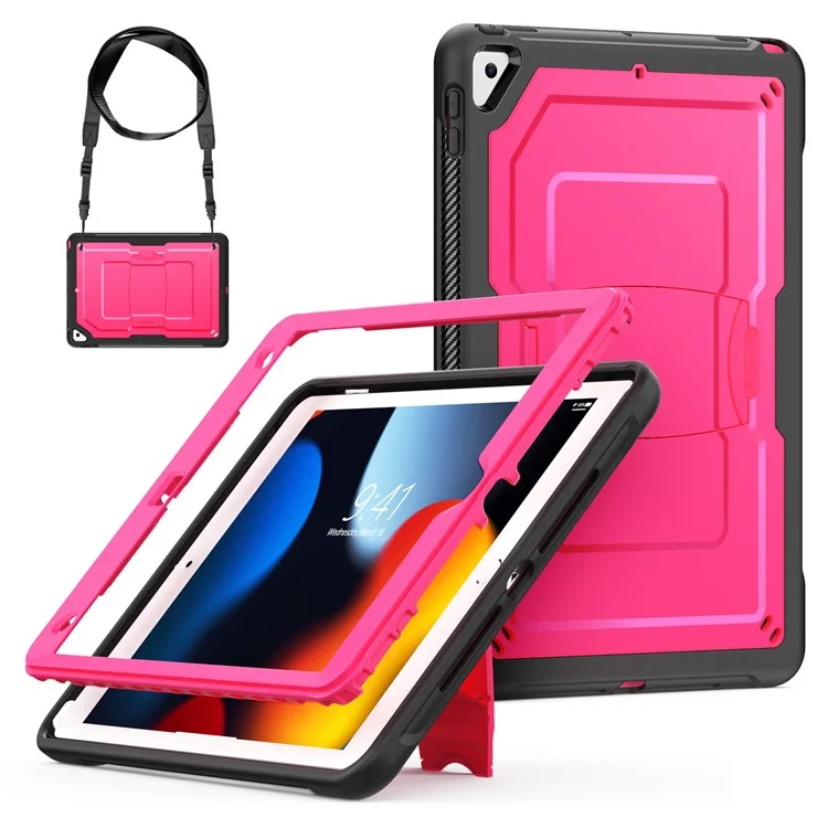 Support de tablette PC + Étui TPE avec bandoulière pour iPad 10,2 (2021) / (2020) / (2019) / Air 10,5 pouces (2019) / Pro 10,5 pouces (2017) - Rose