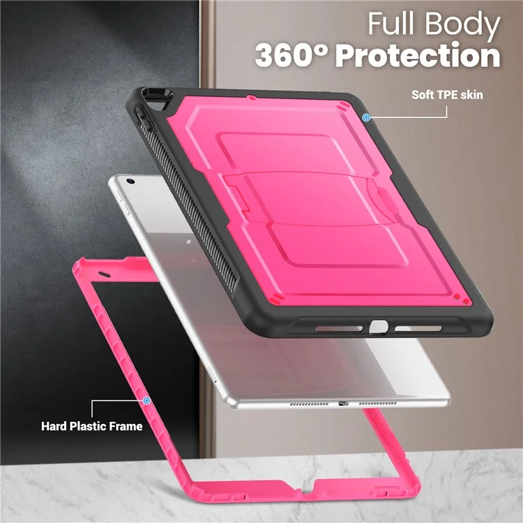 Support de tablette PC + Étui TPE avec bandoulière pour iPad 10,2 (2021) / (2020) / (2019) / Air 10,5 pouces (2019) / Pro 10,5 pouces (2017) - Rose