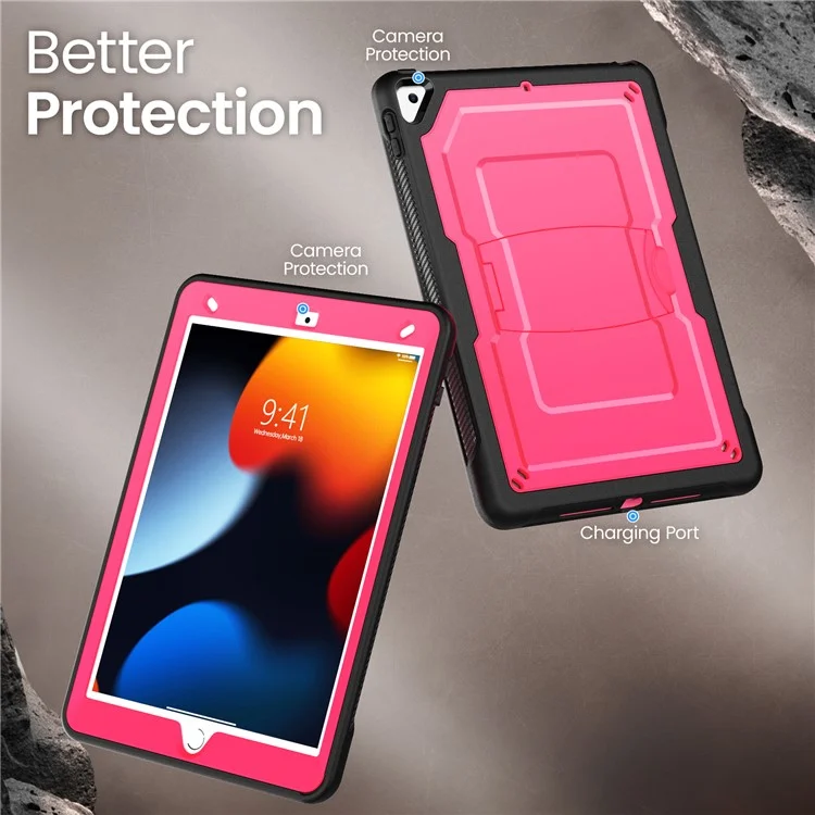 Support de tablette PC + Étui TPE avec bandoulière pour iPad 10,2 (2021) / (2020) / (2019) / Air 10,5 pouces (2019) / Pro 10,5 pouces (2017) - Rose