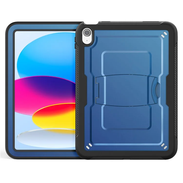 For iPad (2025)  /  10.9 (2022) Case PC + TPE Tablet Cover with Hidden Zinc Alloy Kickstand - Navy Blue
