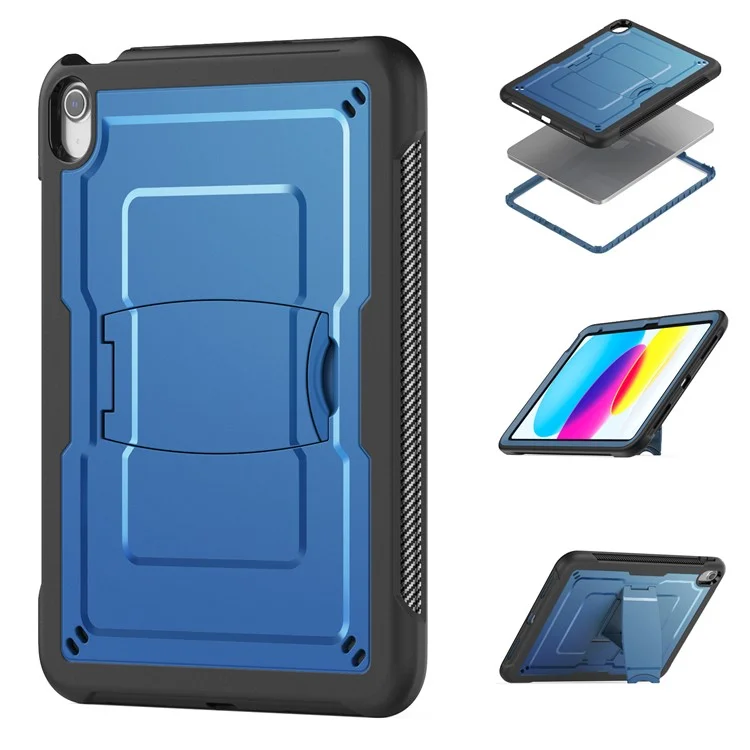 For iPad (2025)  /  10.9 (2022) Case PC + TPE Tablet Cover with Hidden Zinc Alloy Kickstand - Navy Blue