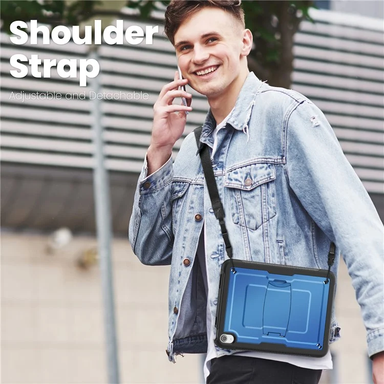 For iPad (2025)  /  10.9 (2022) Case PC + TPE Tablet Cover with Hidden Zinc Alloy Kickstand - Navy Blue