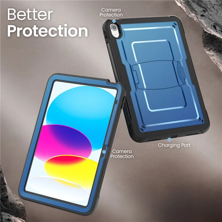 For iPad (2025)  /  10.9 (2022) Case PC + TPE Tablet Cover with Hidden Zinc Alloy Kickstand - Navy Blue