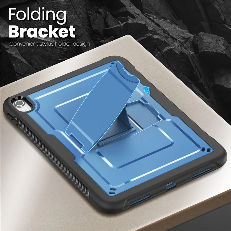 For iPad (2025)  /  10.9 (2022) Case PC + TPE Tablet Cover with Hidden Zinc Alloy Kickstand - Navy Blue