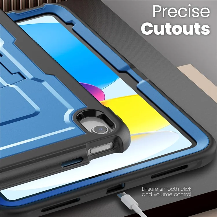 For iPad (2025)  /  10.9 (2022) Case PC + TPE Tablet Cover with Hidden Zinc Alloy Kickstand - Navy Blue