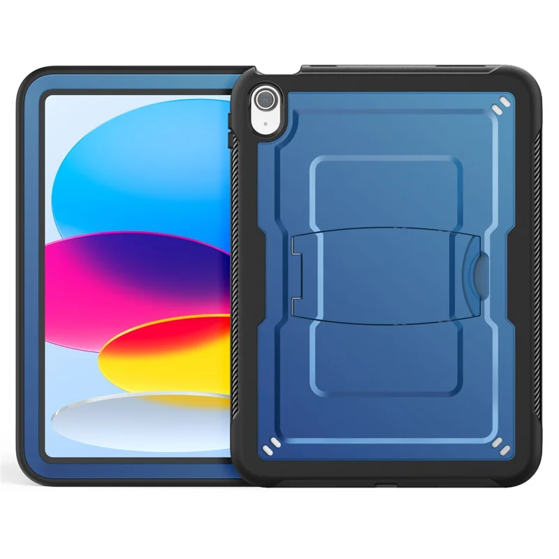 For iPad (2025)  /  10.9 (2022) Case Hidden Zinc Alloy Kickstand PC + TPE Tablet Cover with Shoulder Strap - Navy Blue