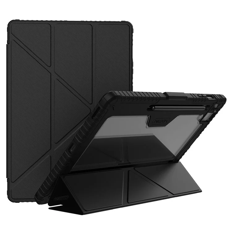 Étui en cuir avec protection NILLKIN Pro pour Samsung Galaxy Tab S10 FE+ avec couvercle coulissant pour caméra, support origami et couverture de tablette avec activation/désactivation automatique